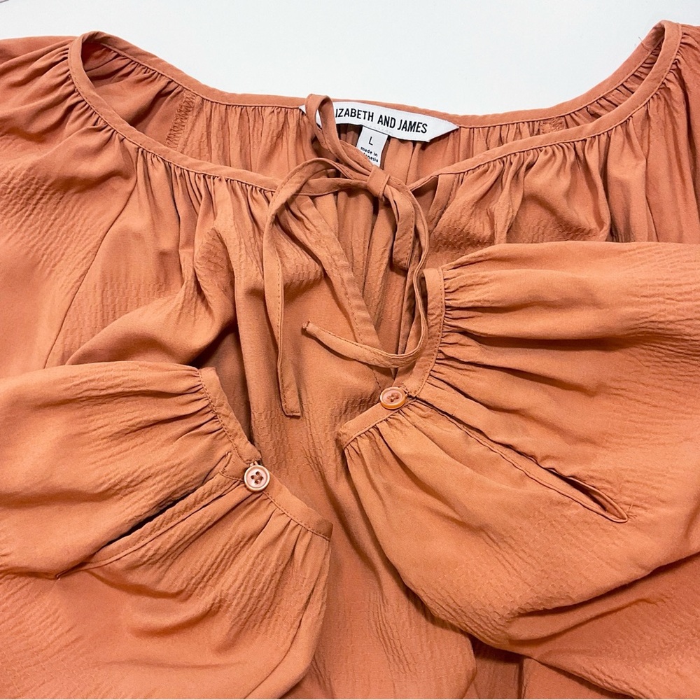 Elizabeth and James Terracotta Peasant Bodice Balloon Sleeves Tiered Maxi Dress - Picture 5 of 8